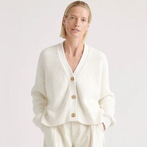 Quince 100% Organic Cotton Fisherman Boxy Cropped Cardigan Ivory Sm